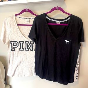 PINK Victoria Secret: 2 V-Neck Shirt Bundle- Short sleeves Size: Large